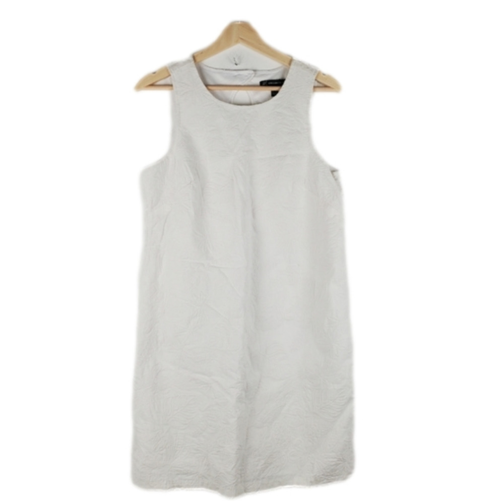 Adrianna Papell Shift Dress 6 White Cotton Sleeveless Tropical Floral Embroidery